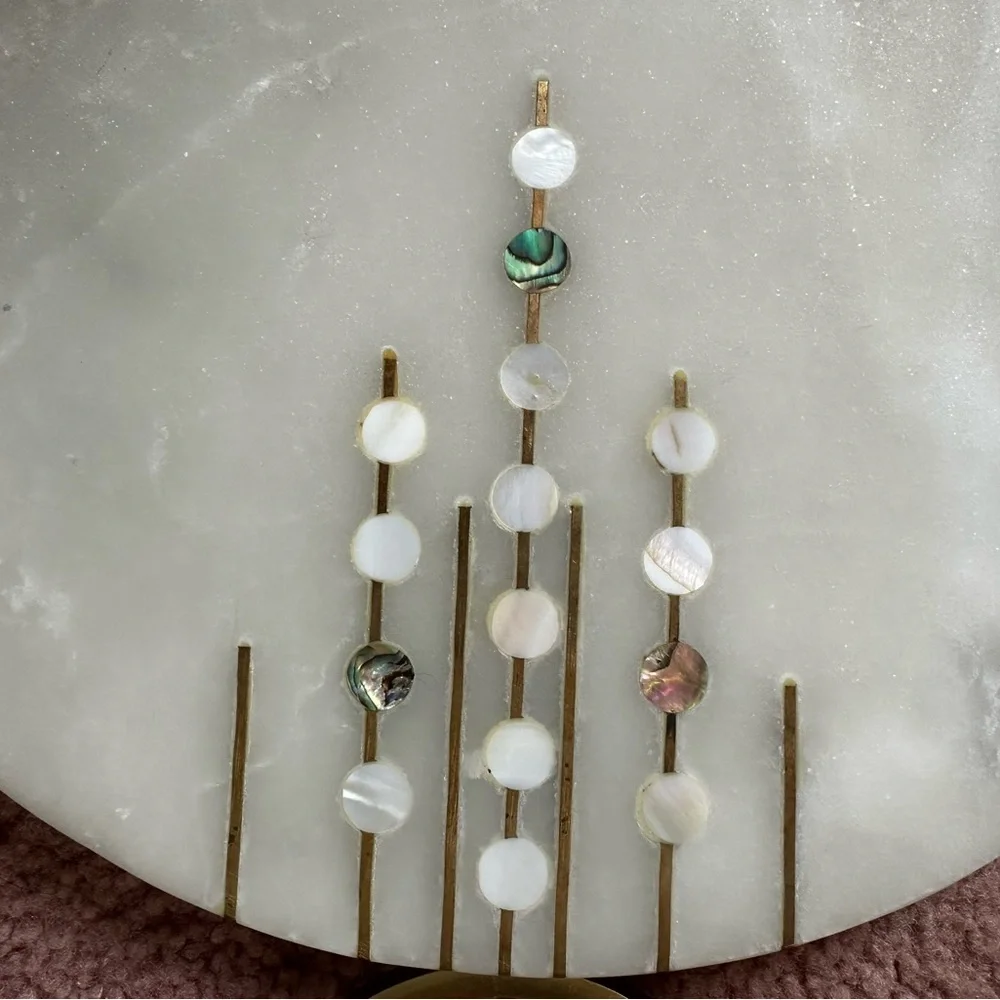 Anthropologie Cheese Board Marble Brass Mother of Pearl Abalone Charcuterie Tray